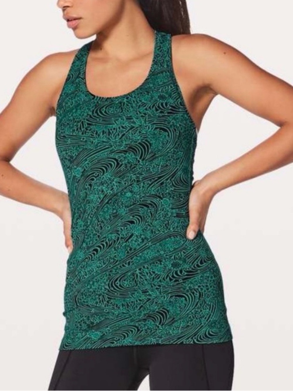 Lululemon Cool Racerback II Size 4 In Kitakami Viridian Green Black